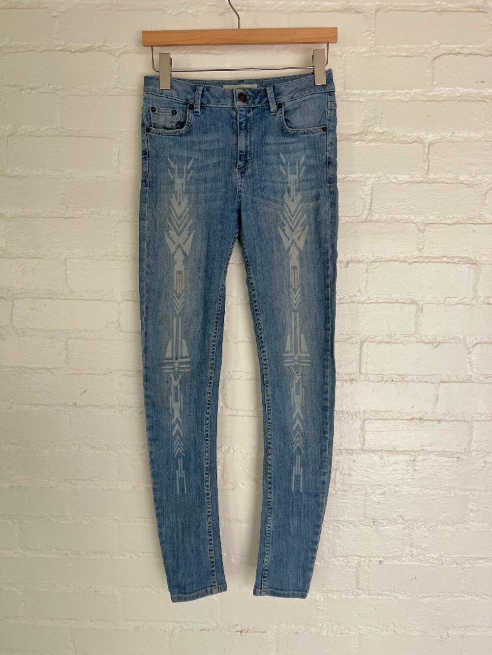 Topshop MOTO Skinny High Rise Jeans Laser Print Design 28x32